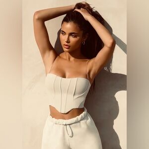 JOAH BROWN— Sueded Beige Cream Contour Corset Tank